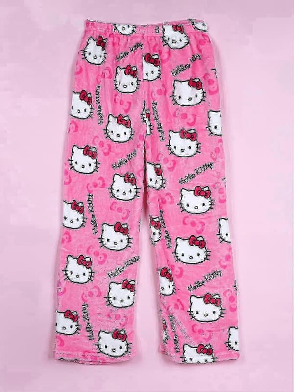 Hello Kitty Katte-tema Flannel Pyjamasbukser, Varme og Bløde Lange Stil til Efterår Vinter, Mænd og Kvinder Y1-QF M 37-47KG