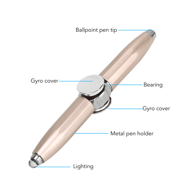 Fingerspiss lysende gyro kulepenn Fingerspinnende skrivepenn med LED-lys for å frigjøre stress Gull pink