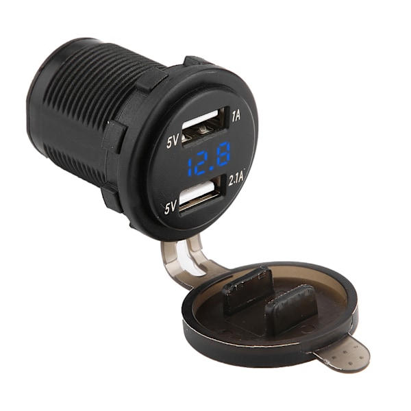 3.1A Dobbel USB Bil Lader Strømadapter med Voltmeter DC 12V (Blå)