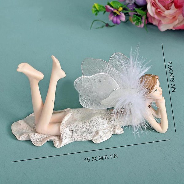 Resin Fairy Figurines Lovely Girl Angel Statue Creative Desktop Ornament Hage Utendørs Innendørs Dekor Prone Position