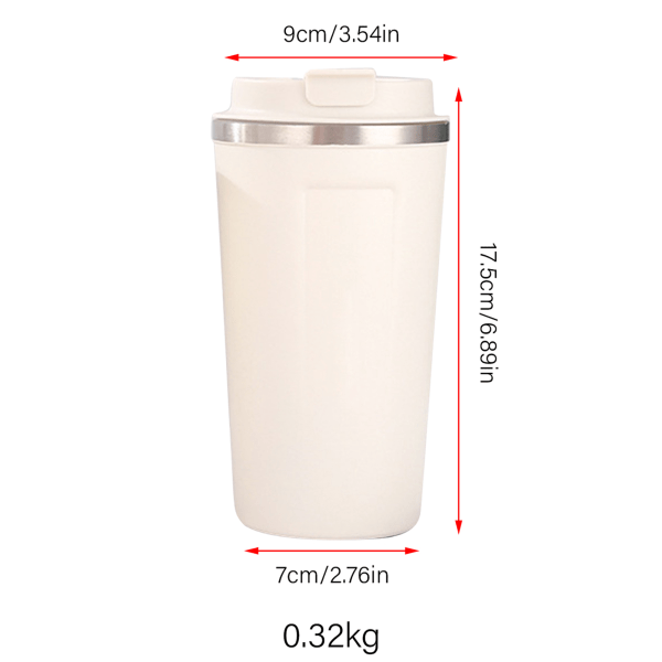 Isolerad kopp 304 foder i rostfritt stål Säkerhetslås Stor kapacitet Bärbar isolerad kaffemugg med lock för kontor 510ml white