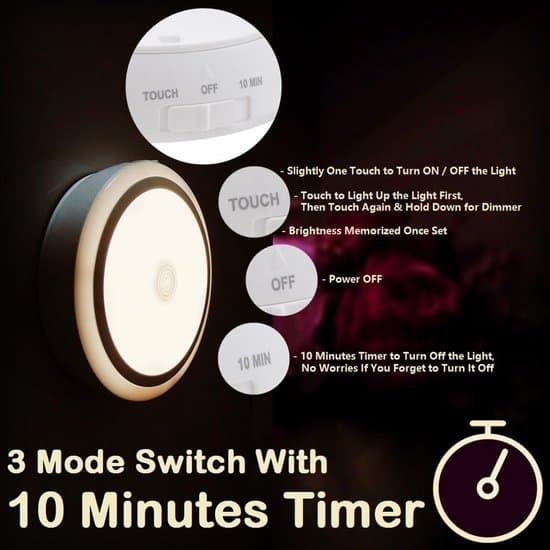 Night Light - Rechargeable Touch Lamp - Dimmable Night Light - With 10-minute timer - Warm White LED Lamp - Cabinet Lighting - Children's Room - Memory Function