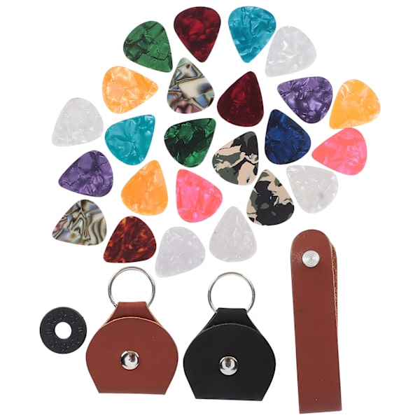28st Gitarrplektrum Set PU Läder Celluloid 3 Olika Tjocklekar Instrumenttillbehör