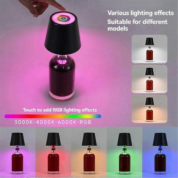 Langaton pullolamppu RGB-tiloilla ja 3 värin portaattomalla himmennyksellä, pullolampun varjostin, ladattava pullolamppu White