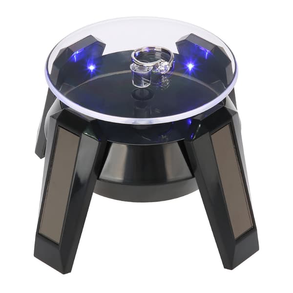 Solar 360 Grader Roterende Drejeskive Ur Telefon Smykker Display Stand LED Lys (Sort)