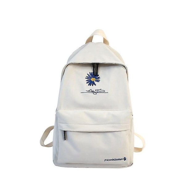 Korean Style Fresh Flower Student Backpack for Men and Women White