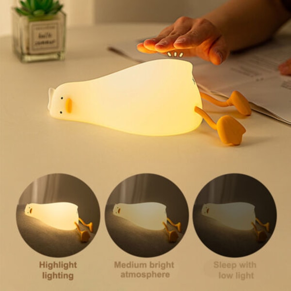 LED Nattljus Liggande Anka Form Dimbar Bedside Touch Lamp
