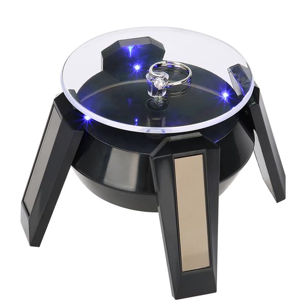 Solar 360 Grader Roterende Drejeskive Ur Telefon Smykker Display Stand LED Lys (Sort)
