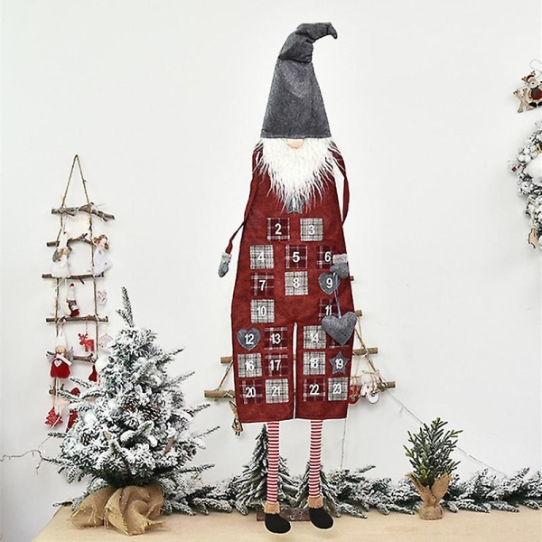 Juleadventskalender 2022, Gnome med lommer 24 dager, gjenbrukbart stoff julenedtellingskalender, hjemmevegghengende julepynt GRAY