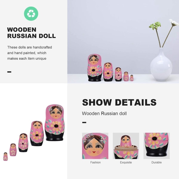 Strawberry Russian Nesting Dolls - Sett med 5 treleker for barns hjem og kontorrom