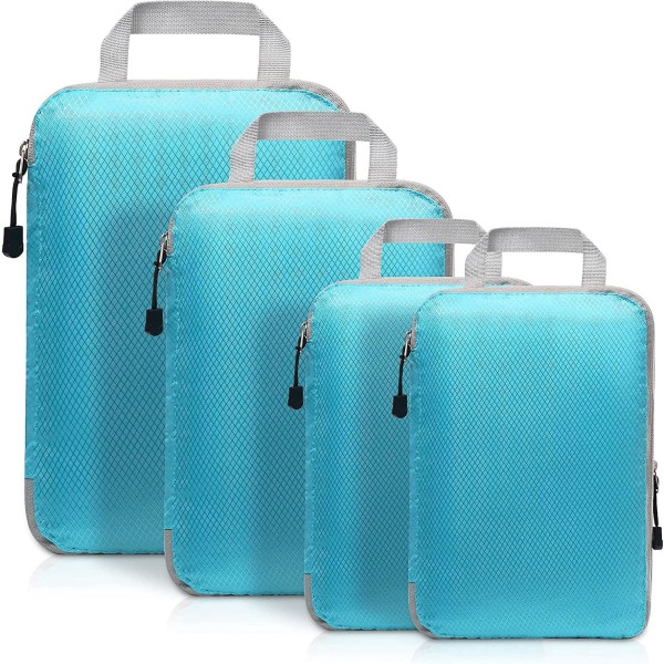 Lyseblå kuffertorganisator med kompression, opbevaringskuber Håndtaskeorganisator til rejsemakeup og tøj