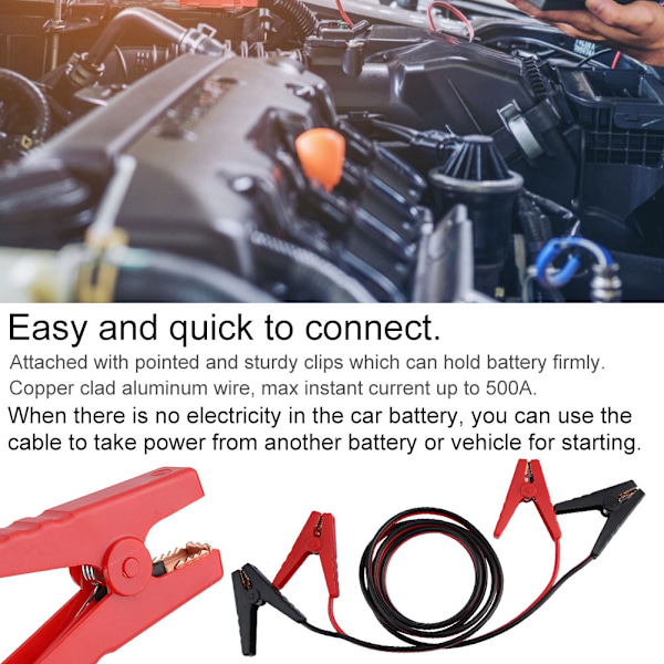 2,5M Auto Startkabler Nødstrømsopladning Batterikabel Klemme