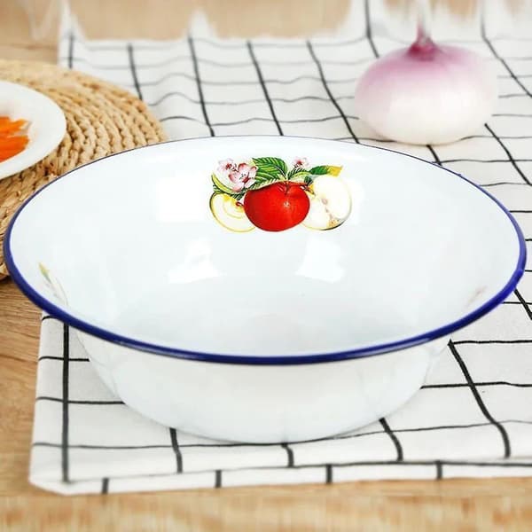 Thickened Enamel Bowl Washable Nostalgic Fruit Pattern Soup Bowl for Dinner - WELLNGS