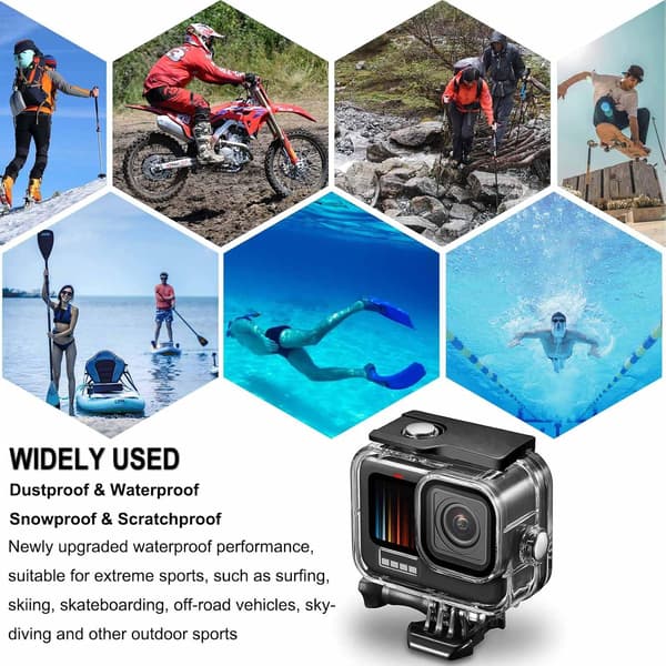 Compatible with Go Pro 9-13 Waterproof Housing Case Protective Underwater Diving Case with Camera Handle Mount Accessory Kit (Black)