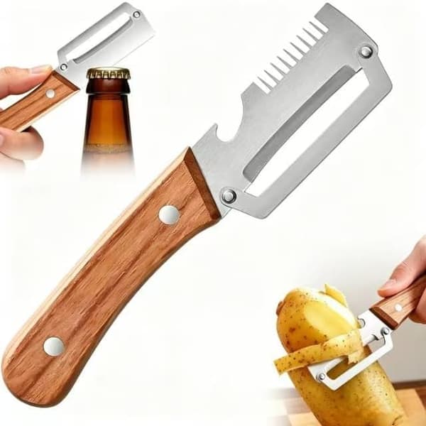 Multifunctional Peeler – Stainless Steel Blade + Bottle Opener – For Kitchen, Fruit and Vegetable Preparation
