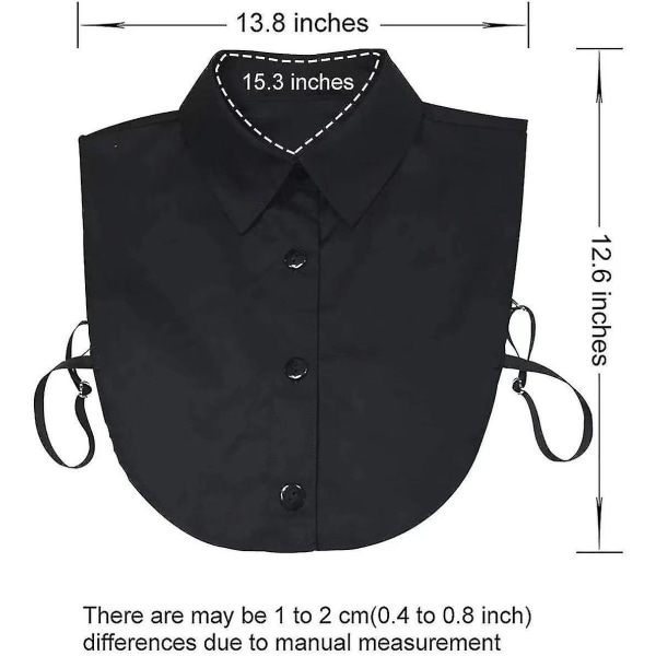 2 Pack Vintage irrotettava fake kauluspaita miesten ja naisten paidat, valkoinen ja musta