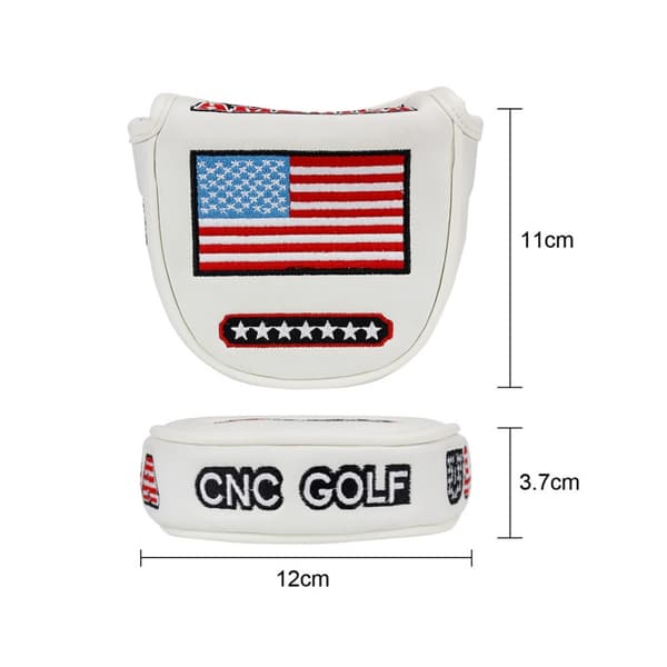 Golf putter hodebeskyttelse, hammer putter hodebeskyttelse, syntetisk lær blade putter beskyttelse, magnetisk lukking, hvit.