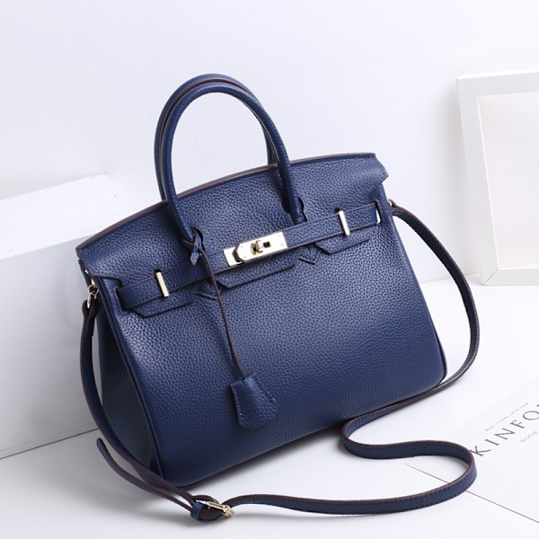 Royal Blå Läder Tote Bag för Kvinnor - Snygg Pendlar Crossbody Handväska Royal Blue No. 30 (30x17x22cm)