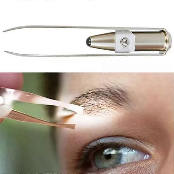 Make Up Tool LED Lys Øjenvippe Øjenbryn Hårfjerning Pincet Rustfrit Stål