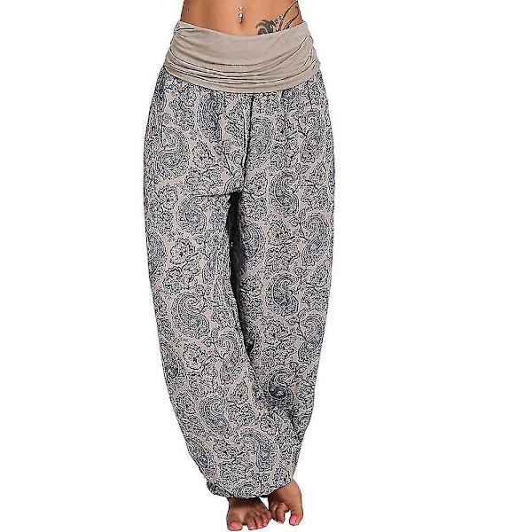 Printed Women's Boho Harem Yoga Pants Aladdin Gypsy Hippie Wide Leg Trousers S Apricot