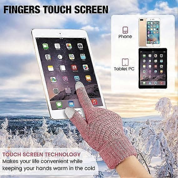 2 par vintertouchscreenhandsker til kvinder, varme fleeceforede strikhandsker, elastiske manchetter, vinterteksthandsker, grå, pink