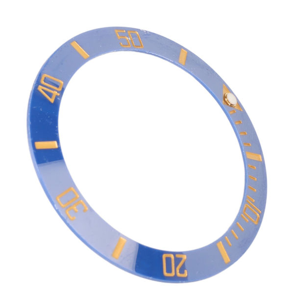 40mm Diameter Klocka Bezel Insats Ring Tydlig Skala Självlysande Keramisk Ersättningsbezel Insats Guld Karaktär Blå Baksida