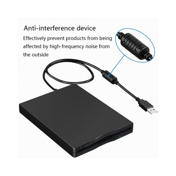 Bärbar diskettenhet, kompatibel med 1,44 MB disketter för att läsa och skriva data. Extern USB-diskettenhet