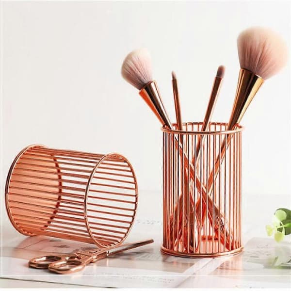 Hul makeupbørsteholder opbevaringsboks rosa guld