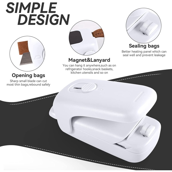 Mini Bag Sealer, handhållen thermal vakuumförseglare, 2-i-1 värmeförseglare och skärare med sladd, bärbar påsförslutare för Plasti