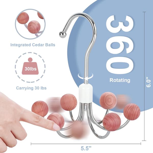 360-degree rotating hanger, scarf hanger, wardrobe hook, handbag organizer