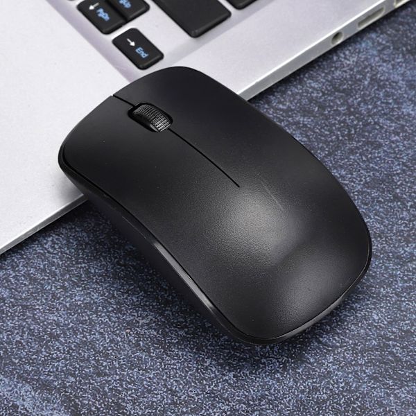 Trådløs Mute Optisk Mus 2.4G Stille Klikk 3 Taster Komfortabel Form med Batteri + USB Bluetooth Mottaker