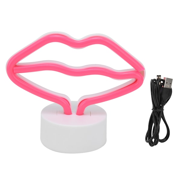Läppformade LED Neon Skyltar med Ställ USB-driven Neonlampa för Babyrum Party