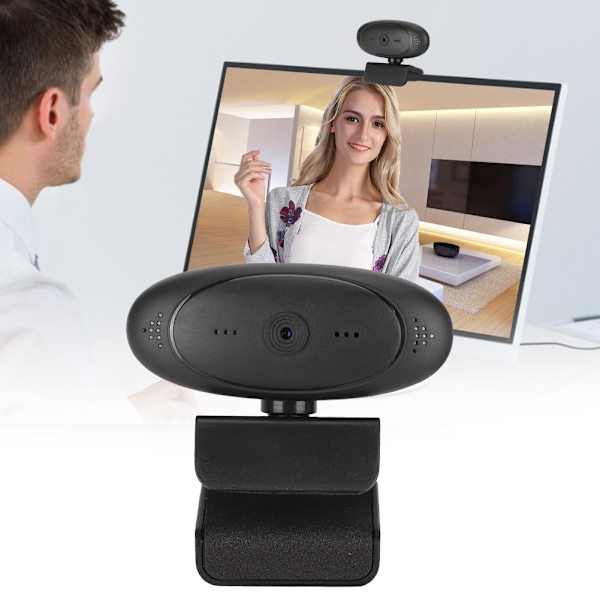 PC Kamera Webbkamera HD 1080P Datortillbehör Inbyggd Mikrofon för Videokonferens (Svart)