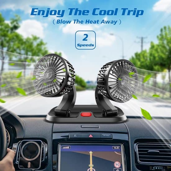 Bilventilator - Bilventilator med dobbelte hoveder - 360° rotation - Biltilbehør - Til SUV, lastbil, varevogn, kontor