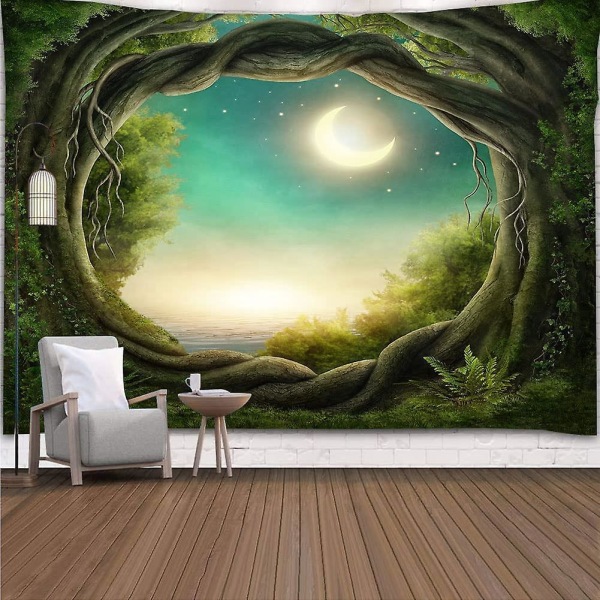 Grönt träd Landskap Natur Gobeläng Väggkonstdekor 150x130cm
