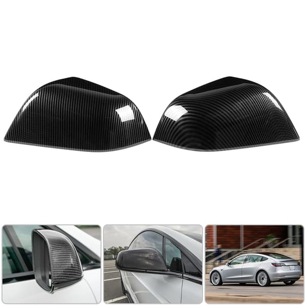 2 stk Deksel for bakspeil i karbonfiber, passer til Tesla Model 3 2018-2019