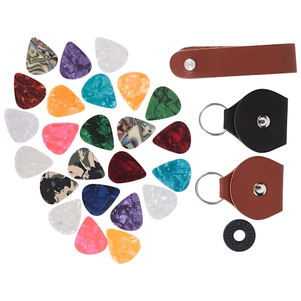 28st Gitarrplektrum Set PU Läder Celluloid 3 Olika Tjocklekar Instrumenttillbehör