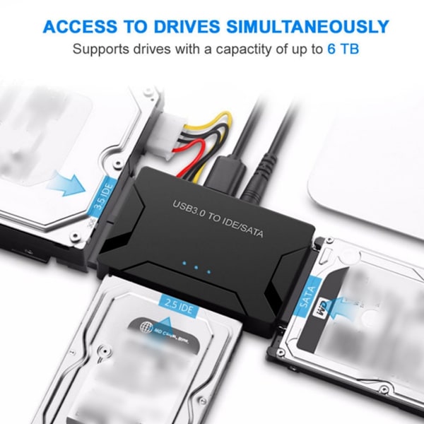USB 3.0 till intern hårddiskadapter för 2,5\"/3,5\" SATA HDD/SSD och IDE-hårddiskar