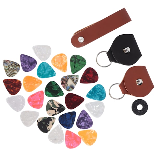 28st Gitarrplektrum Set PU Läder Celluloid 3 Olika Tjocklekar Instrumenttillbehör