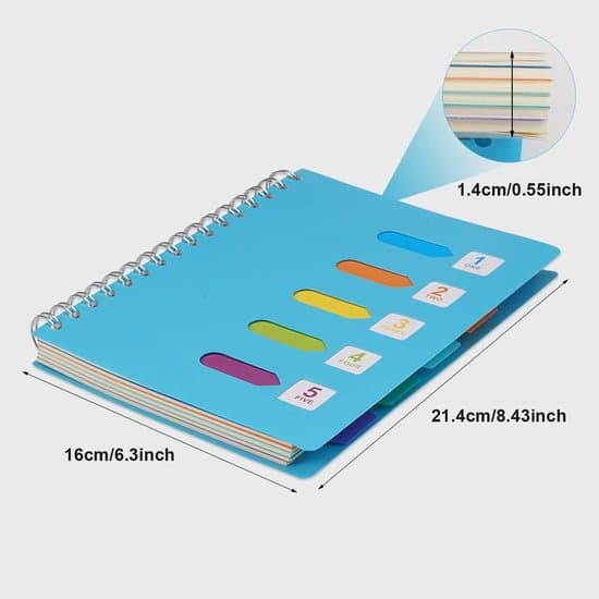 An A5 notebook with labels and loose-leaf, a spiral-bound insert, 5 index tabs and dividers, and 5 subject sections.