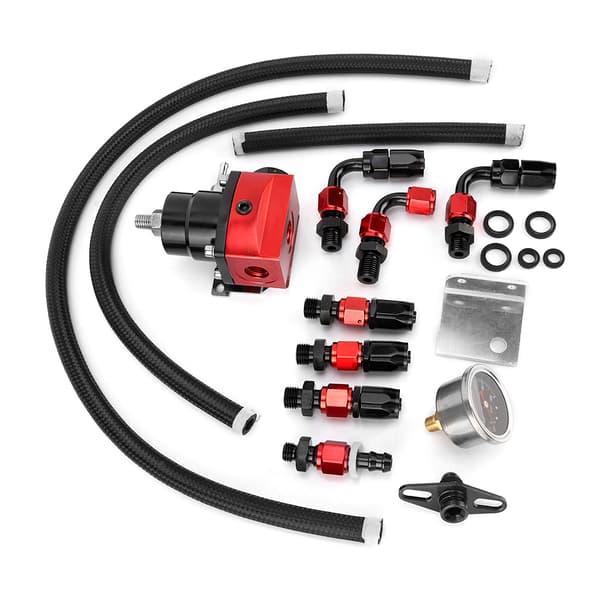 Universal Justerbart Drivstofftrykksregulatorsett med Måler 100PSI (Svart+Rød)