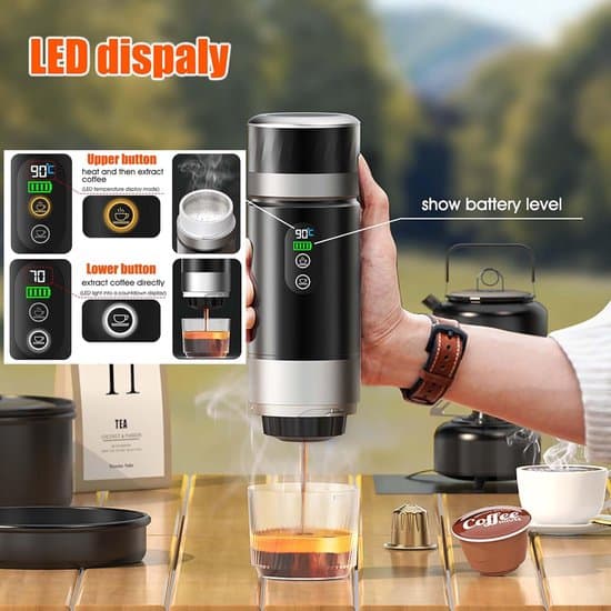 Portable Coffee Maker - 3-in-1 Electric Espresso Machine - 12V Rechargeable - for Office, Capsule Compatible