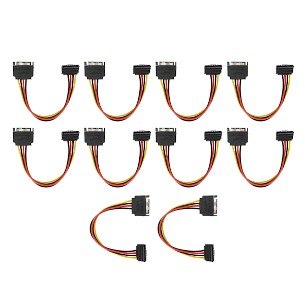 10 kpl SATA-kaapeleita 15-nastainen 90 asteen uros-naaras virtajohdon jatkoadapteri HDD SDD optisille asemille