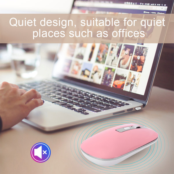 2.4G Trådlös Mus Ergonomisk 1600 DPI Hög Upplösning USB Laddning Datortillbehör Rosa