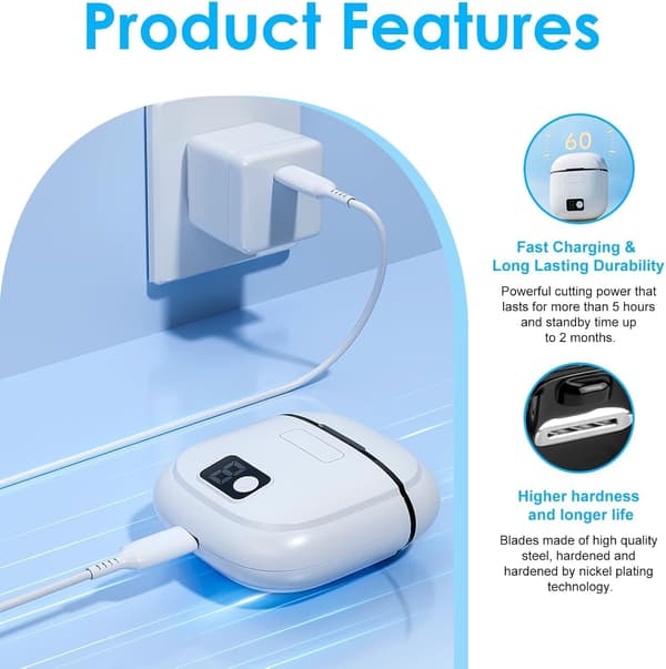 Electric Nail Clipper, 2026 Improved Nail Clipper Set, Includes an Automatic 2-in-1 Nail Clipper (with LED light & storage box), a Slanted, V White + Bbrown