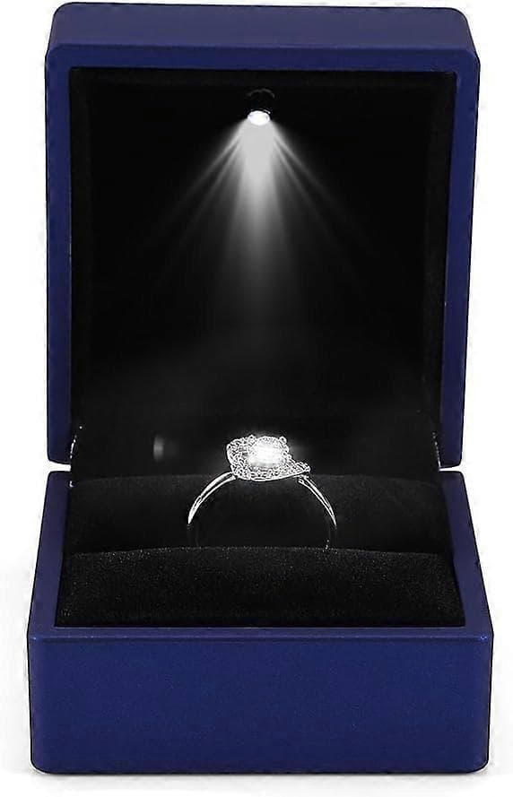 Elegant Ring Box with LED Lighting Jewelry Box Storage Box (Blue)
