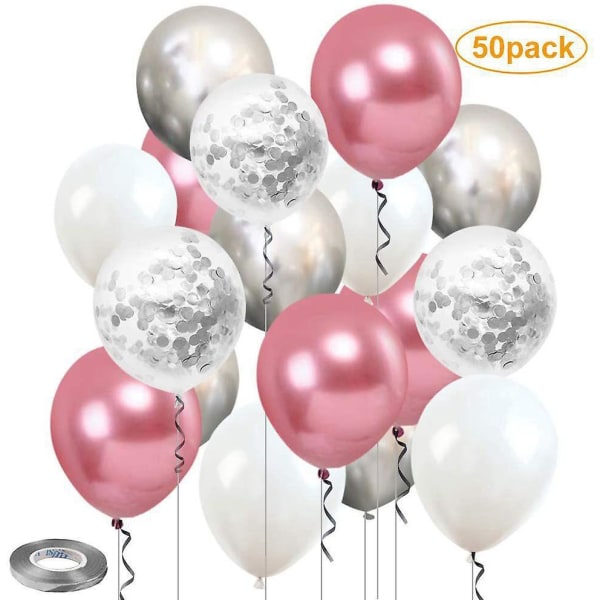 50 metalliska röda och silverkonfetti latexballonger för födelsedag, bröllop och baby shower