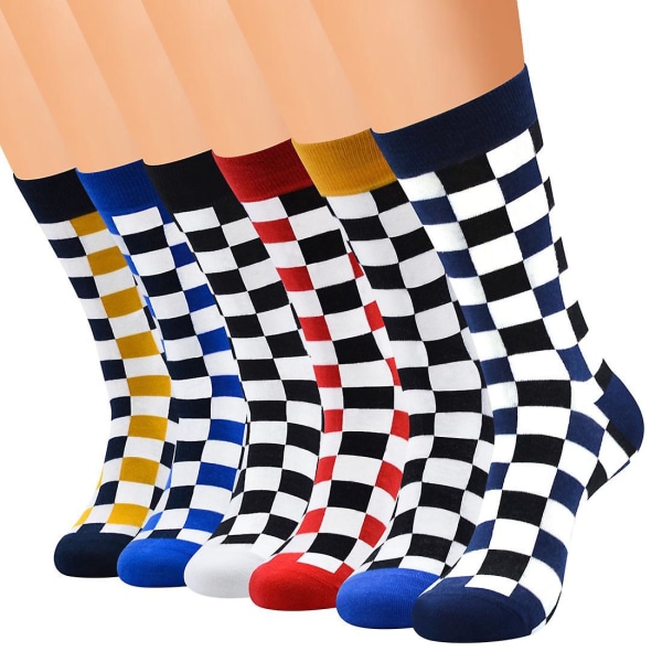 Flerfarvede bomulds plaid og stribede sokker (6 par) til mænd og kvinder