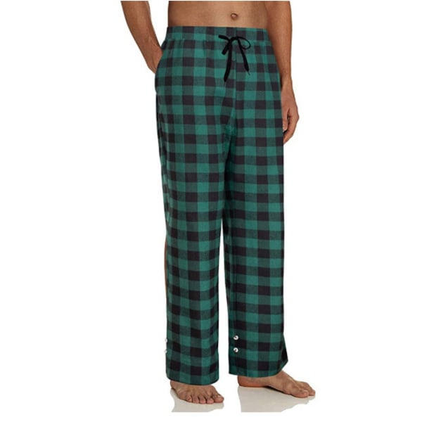 Plädade pyjamasbyxor för män med fickor Green L