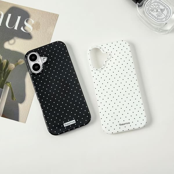 iPhone 17-deksel, IMD mykt dekselmateriale, søtt og stilig prikkete mønster, vakkert design, hvit white